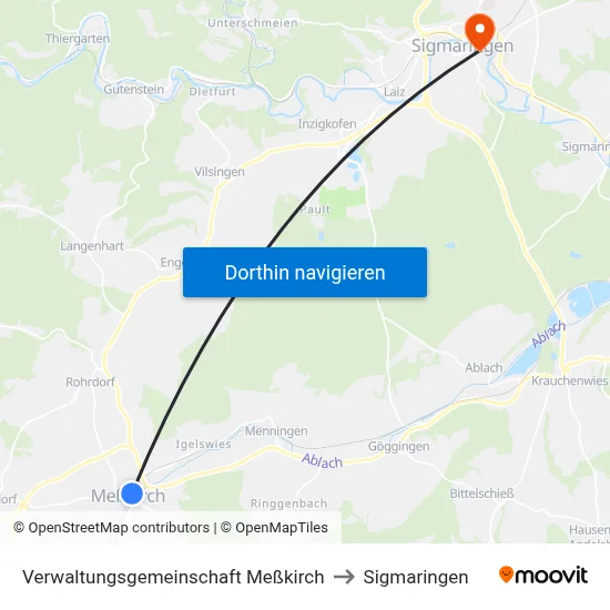 Verwaltungsgemeinschaft Meßkirch to Sigmaringen map