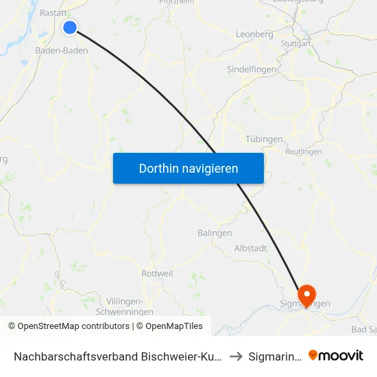 Nachbarschaftsverband Bischweier-Kuppenheim to Sigmaringen map