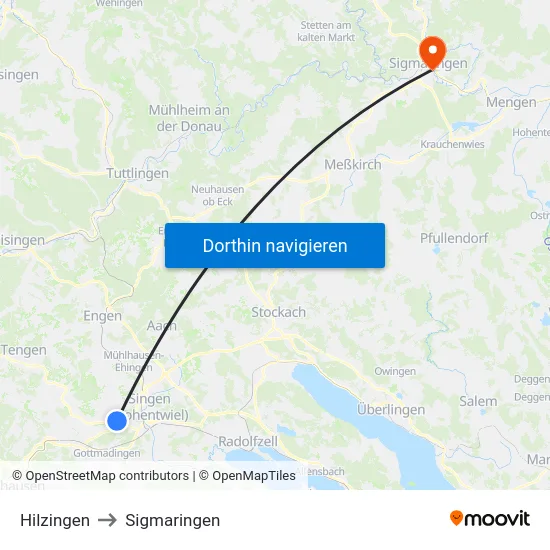 Hilzingen to Sigmaringen map