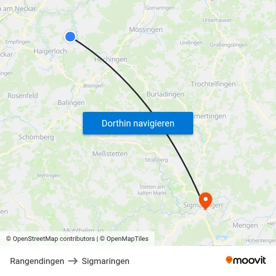 Rangendingen to Sigmaringen map