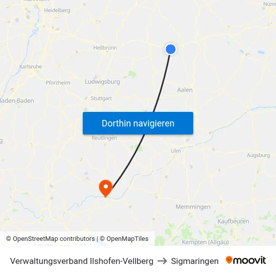 Verwaltungsverband Ilshofen-Vellberg to Sigmaringen map
