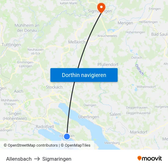Allensbach to Sigmaringen map