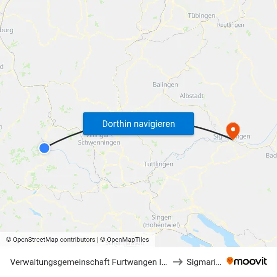Verwaltungsgemeinschaft Furtwangen Im Schwarzwald to Sigmaringen map