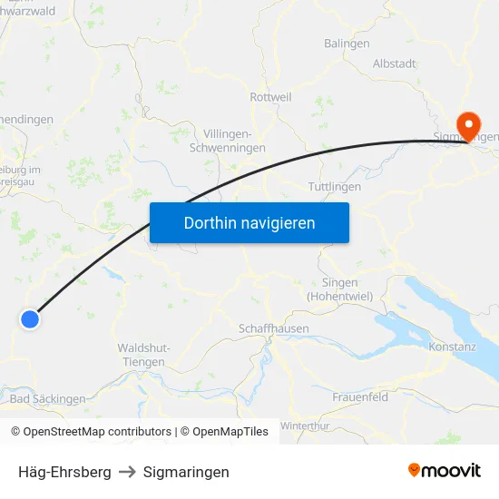 Häg-Ehrsberg to Sigmaringen map