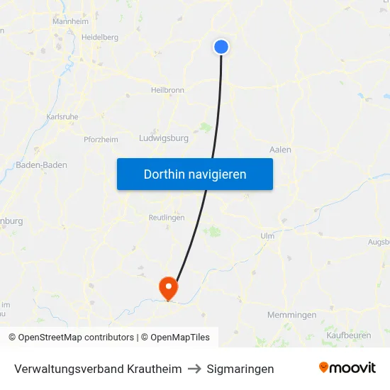 Verwaltungsverband Krautheim to Sigmaringen map