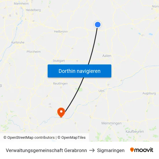 Verwaltungsgemeinschaft Gerabronn to Sigmaringen map