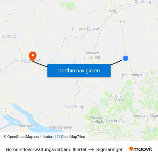 Gemeindeverwaltungsverband Illertal to Sigmaringen map