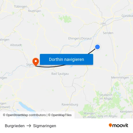 Burgrieden to Sigmaringen map