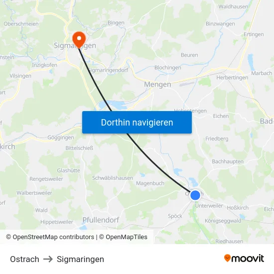 Ostrach to Sigmaringen map