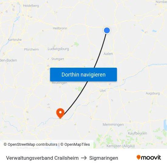 Verwaltungsverband Crailsheim to Sigmaringen map