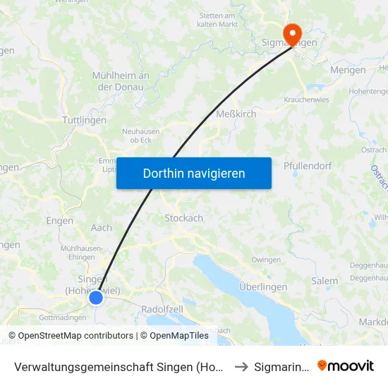 Verwaltungsgemeinschaft Singen (Hohentwiel) to Sigmaringen map
