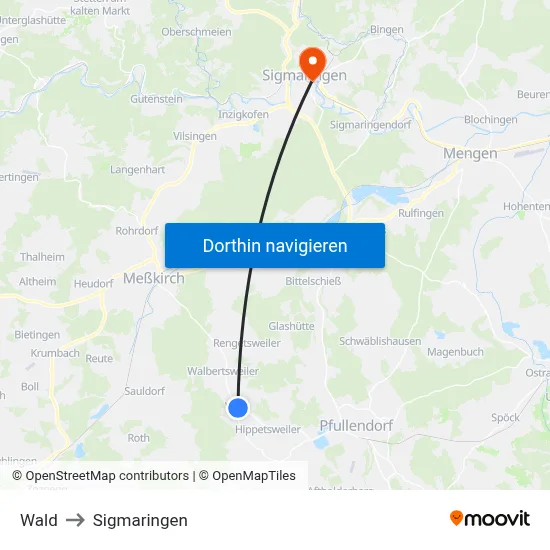 Wald to Sigmaringen map