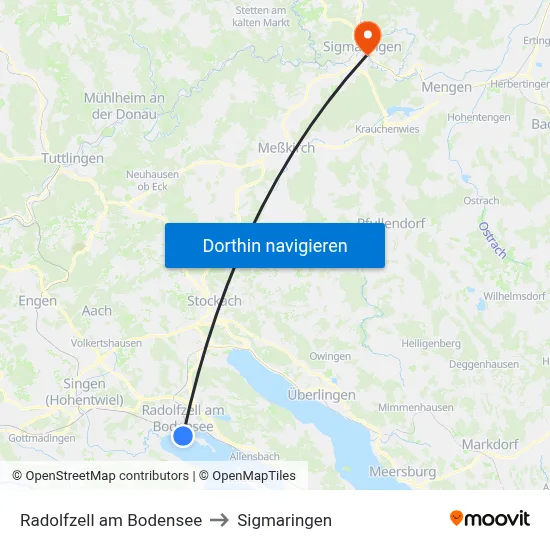 Radolfzell am Bodensee to Sigmaringen map