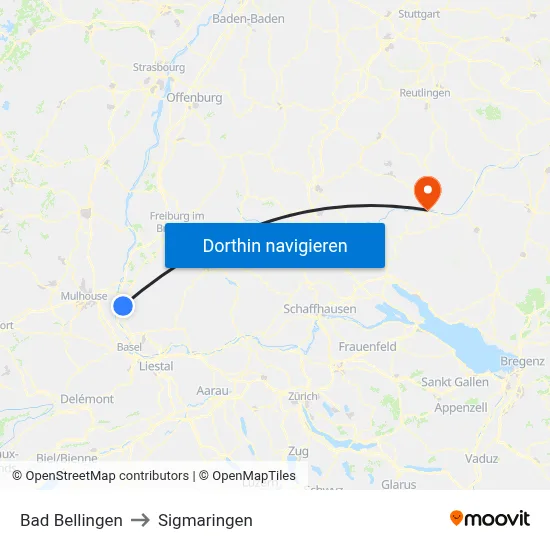 Bad Bellingen to Sigmaringen map