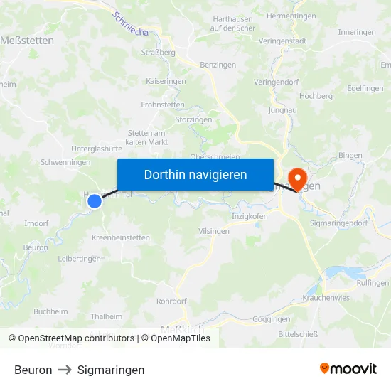 Beuron to Sigmaringen map
