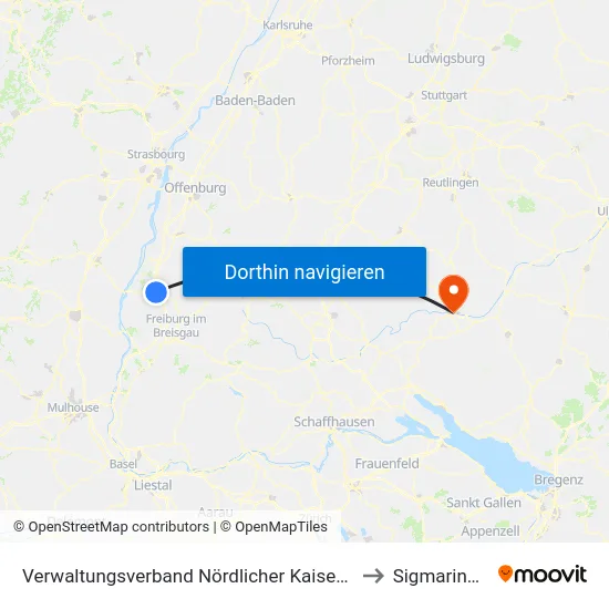 Verwaltungsverband Nördlicher Kaiserstuhl to Sigmaringen map