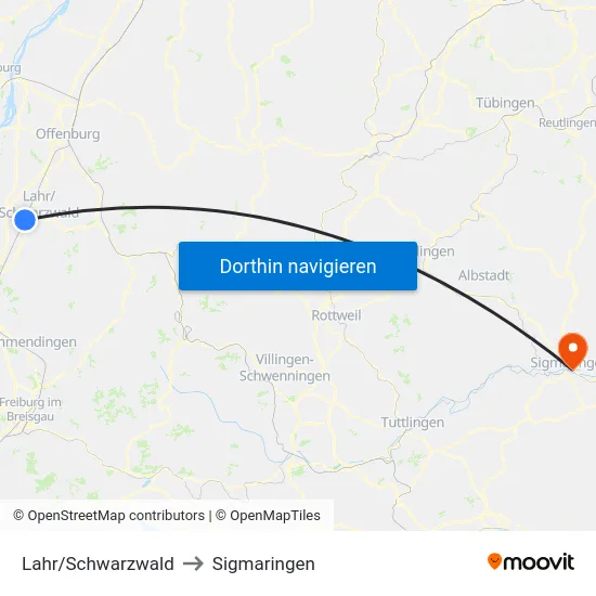Lahr/Schwarzwald to Sigmaringen map
