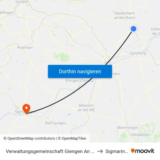 Verwaltungsgemeinschaft Giengen An Der Brenz to Sigmaringen map