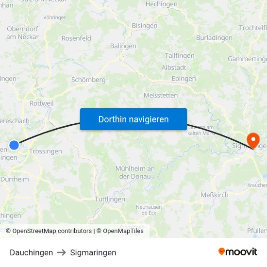 Dauchingen to Sigmaringen map