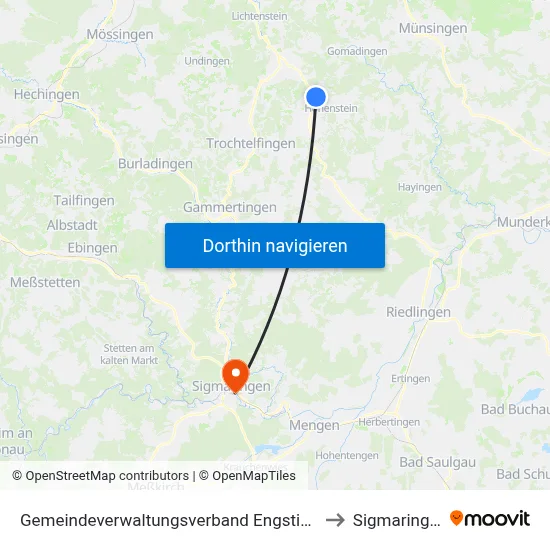 Gemeindeverwaltungsverband Engstingen to Sigmaringen map