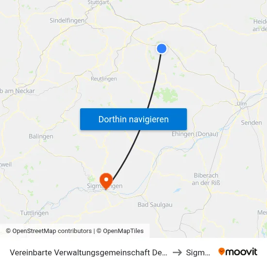 Vereinbarte Verwaltungsgemeinschaft Der Stadt Weilheim An Der Teck to Sigmaringen map