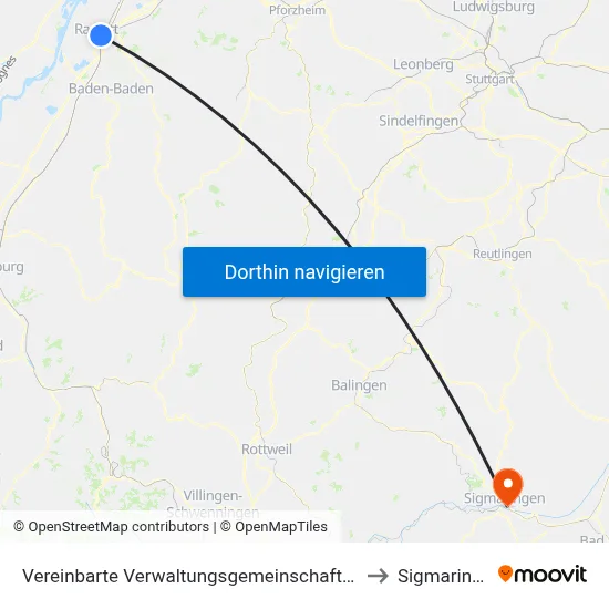 Vereinbarte Verwaltungsgemeinschaft Rastatt to Sigmaringen map