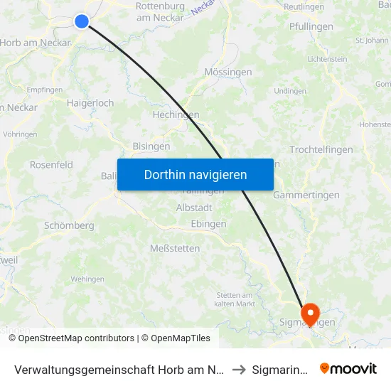 Verwaltungsgemeinschaft Horb am Neckar to Sigmaringen map