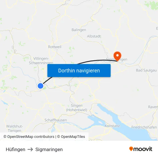 Hüfingen to Sigmaringen map