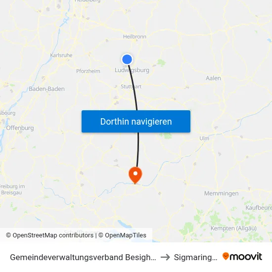 Gemeindeverwaltungsverband Besigheim to Sigmaringen map