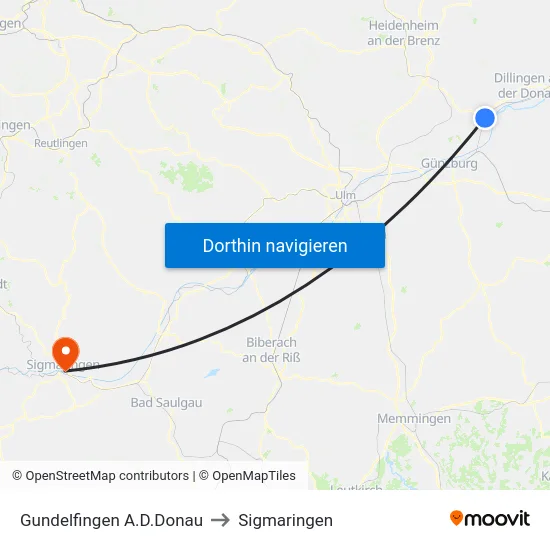 Gundelfingen A.D.Donau to Sigmaringen map