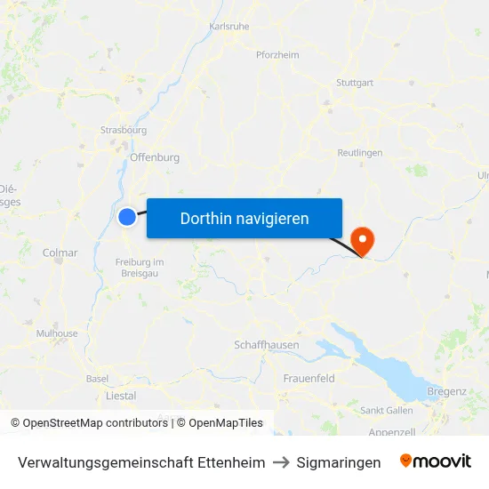 Verwaltungsgemeinschaft Ettenheim to Sigmaringen map