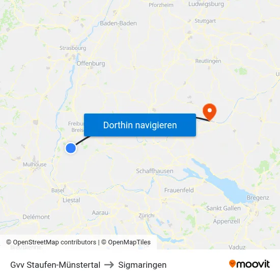 Gvv Staufen-Münstertal to Sigmaringen map