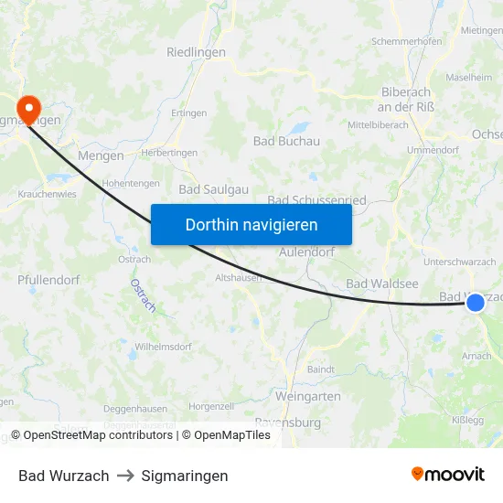 Bad Wurzach to Sigmaringen map