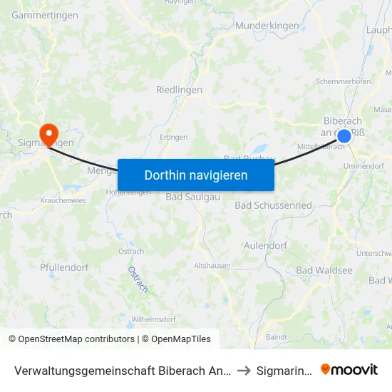 Verwaltungsgemeinschaft Biberach An Der Riß to Sigmaringen map