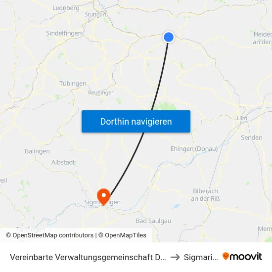 Vereinbarte Verwaltungsgemeinschaft Der Stadt Uhingen to Sigmaringen map