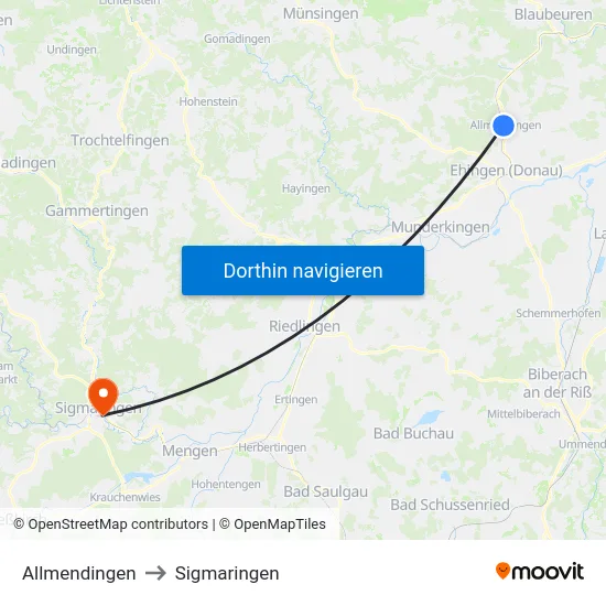 Allmendingen to Sigmaringen map