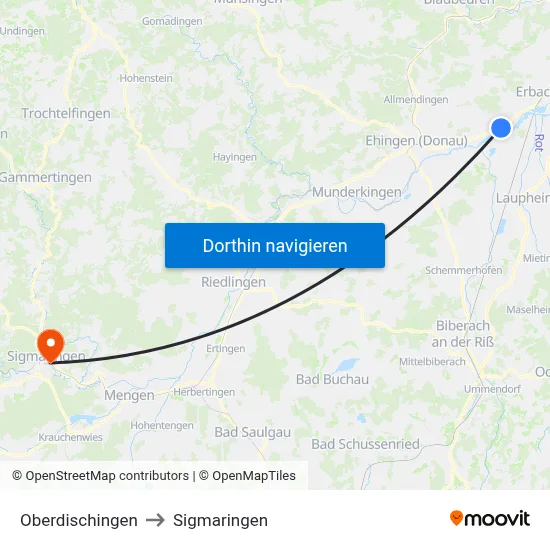 Oberdischingen to Sigmaringen map
