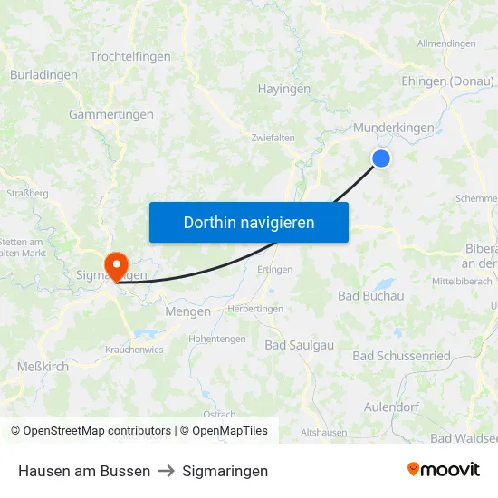 Hausen am Bussen to Sigmaringen map