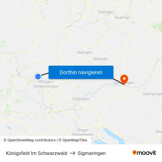 Königsfeld Im Schwarzwald to Sigmaringen map