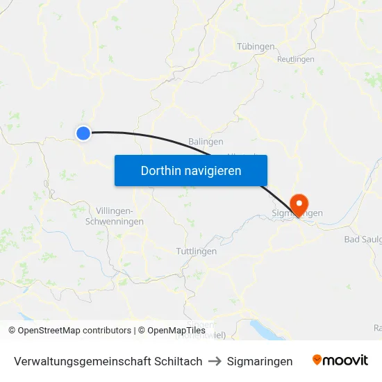 Verwaltungsgemeinschaft Schiltach to Sigmaringen map