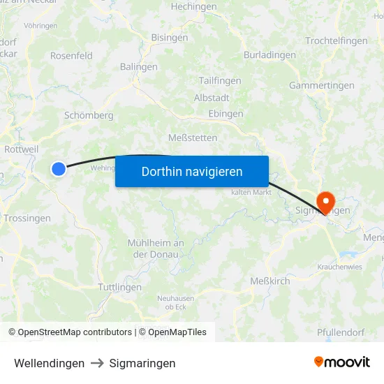 Wellendingen to Sigmaringen map