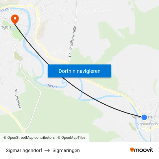 Sigmaringendorf to Sigmaringen map