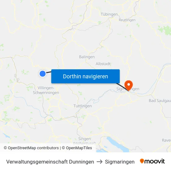 Verwaltungsgemeinschaft Dunningen to Sigmaringen map