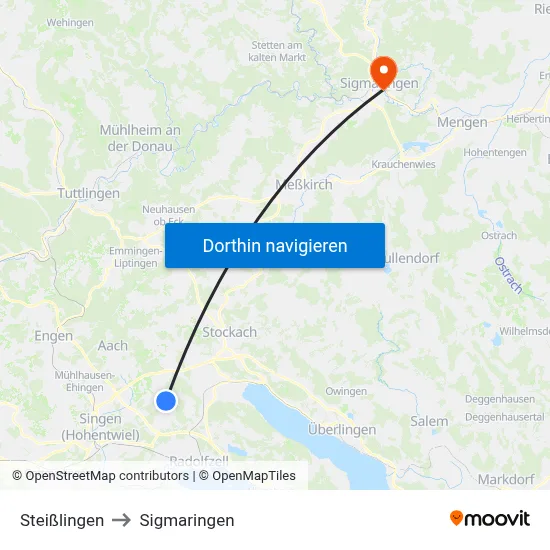 Steißlingen to Sigmaringen map