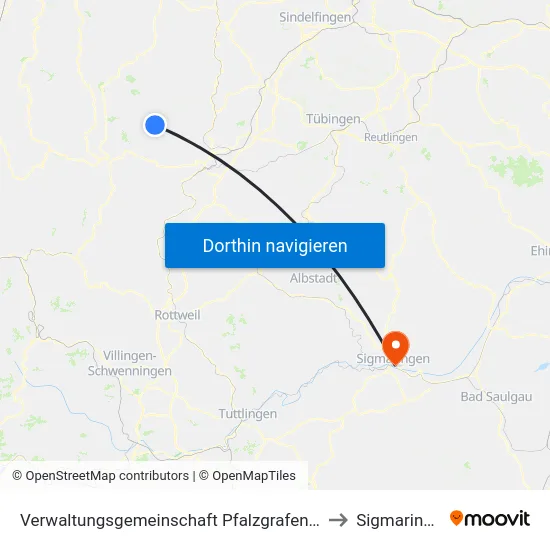 Verwaltungsgemeinschaft Pfalzgrafenweiler to Sigmaringen map