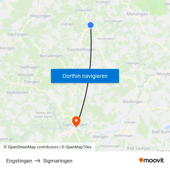 Engstingen to Sigmaringen map