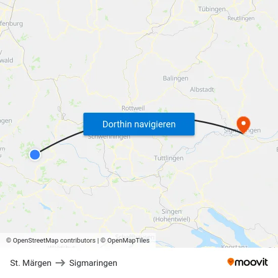 St. Märgen to Sigmaringen map
