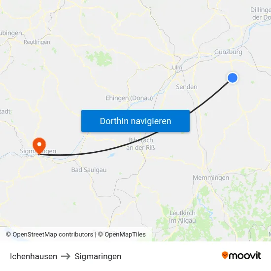 Ichenhausen to Sigmaringen map