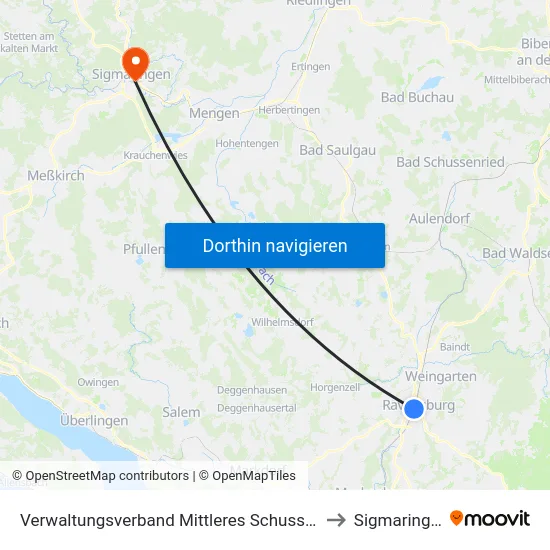 Verwaltungsverband Mittleres Schussental to Sigmaringen map