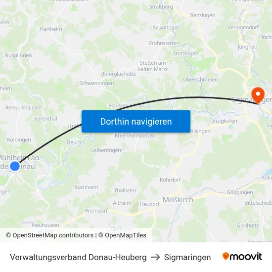 Verwaltungsverband Donau-Heuberg to Sigmaringen map